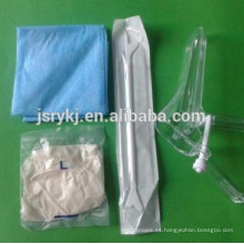 Desechables kits ginecológicos espéculo vaginal tipo español cepillo cervical rascador de diapositivas vidrio con caja látex guante pe bolsa